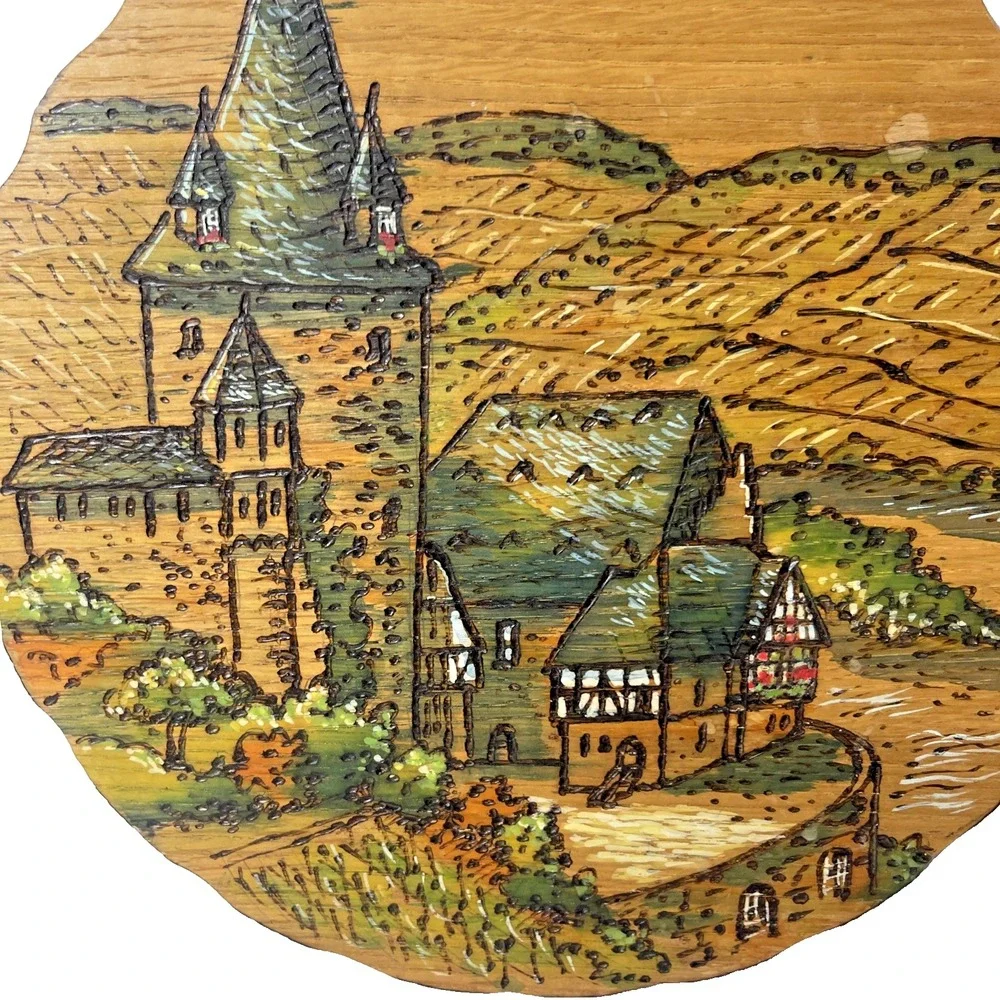 Burg Stahleck Bacharach Germany Hand-Burned Wood Plaque 2010 Arno Stassen